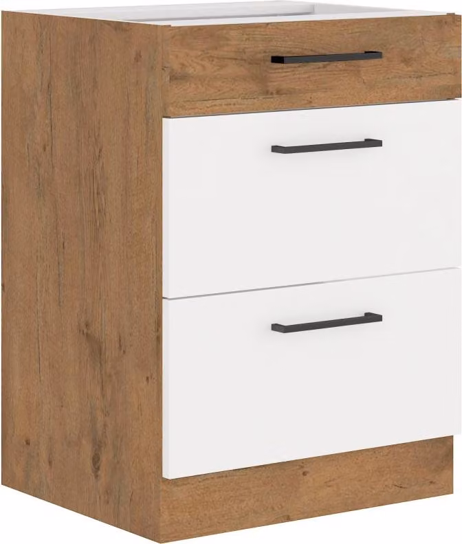 Armadietto con cassetti VANYA - larghezza 60 cm, bianco / rovere lancelot