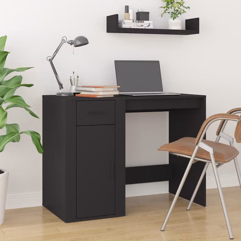 Scrivania moderna vidaXL in legno nero L: 100 cm, P: 49 cm, H: 75 cm