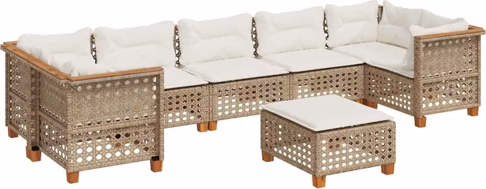 Set Divano da Giardino 8 pz con Cuscini Beige in Polyrattan