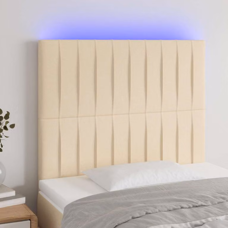 Testiera per letto vidaXL in tessuto beige con illuminazione LED integrata e porta USB, L 100 cm x P 5 cm x H 118/128 cm