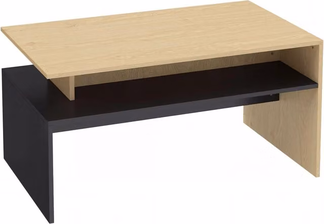 Tavolino moderno in MDF con mensola portaoggetti, 95x55x50 cm, nero e legno naturale