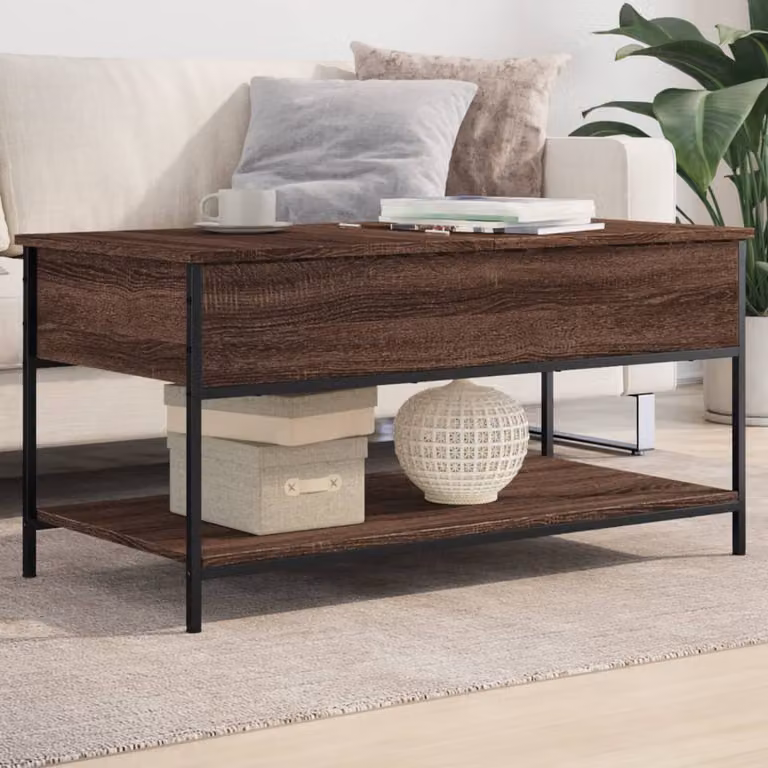 Tavolino da salotto vidaXL in stile industriale con piano in legno rovere marrone e struttura in metallo, L 100 x P 50 x H 50 cm