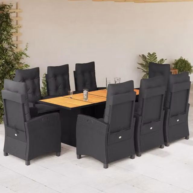 Set da pranzo da giardino vidaXL in legno di acacia e rattan nero con 9 pezzi – 1