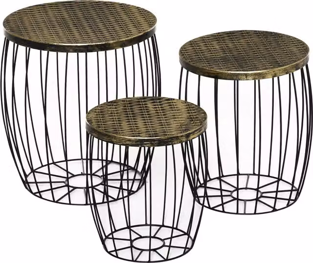 Set di 3 tavolini da giardino impilabili Outsunny in stile industriale in metallo nero e bronzo