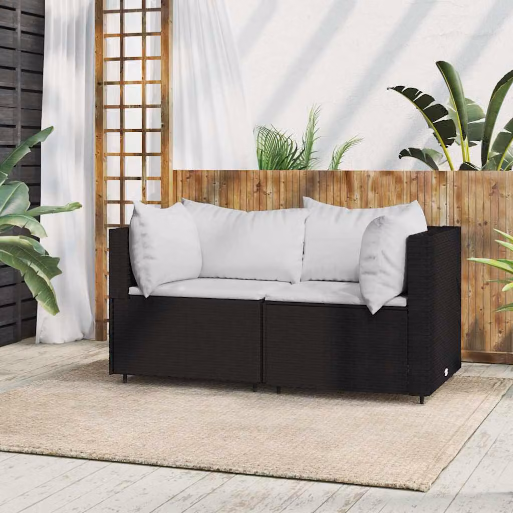 vidaXL Divano Angolare da Giardino Moderno in Polyrattan e Metallo con Cuscini Nero e Bianco