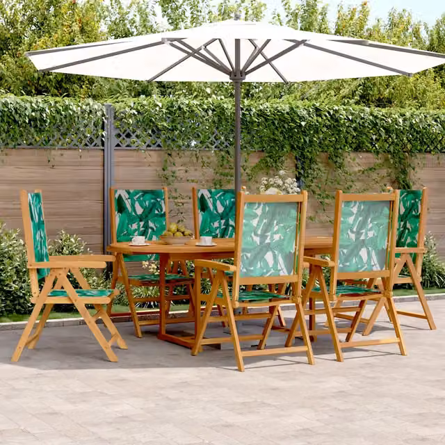 Set Pranzo da Giardino 7 pz Foglie in Tessuto e Legno Massello 3281728
