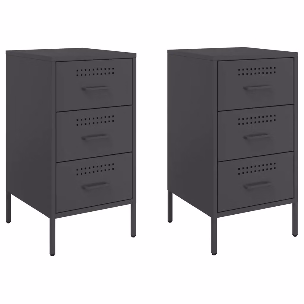 Set di 2 comodini Design Mania neri in metallo stile industrial L/P/H: 36 x 39 x 68 cm – 2