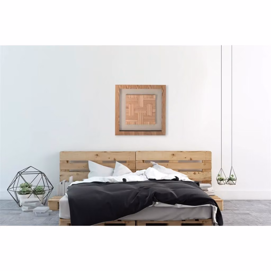 Quadro Carre' di Vikasa Home in listelli di legno intarsiato, design scandinavo astratto e geometrico, beige e marrone, L 60 cm x P 60 cm – 2