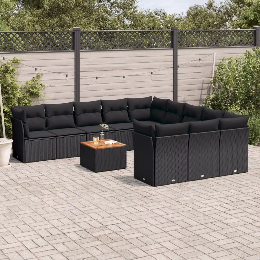 Set Divano da Giardino a L vidaXL in Polyrattan con Cuscini e Tavolino, Nero e Marrone – 1