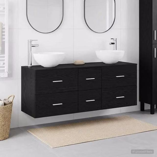 Set di Armadi da Bagno 3 pz Rovere Nero 49,5 x 41 x 64,5 cm 3405812