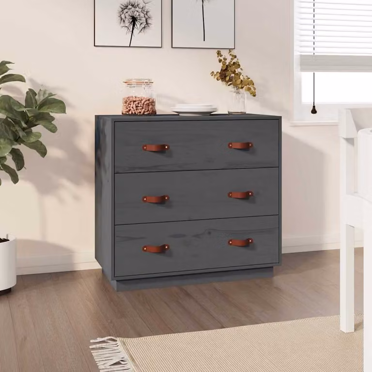 vidaXL Credenza in Legno Massello di Pino Grigio in Stile Rustico L: 80 cm, P: 40 cm, H: 75 cm