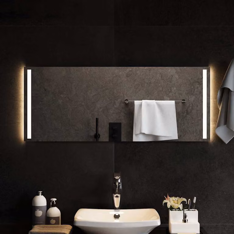 Specchio da bagno con luci LED vidaXL, design moderno rettangolare, L 100 cm x H 40 cm x P 40 cm, nero e trasparente