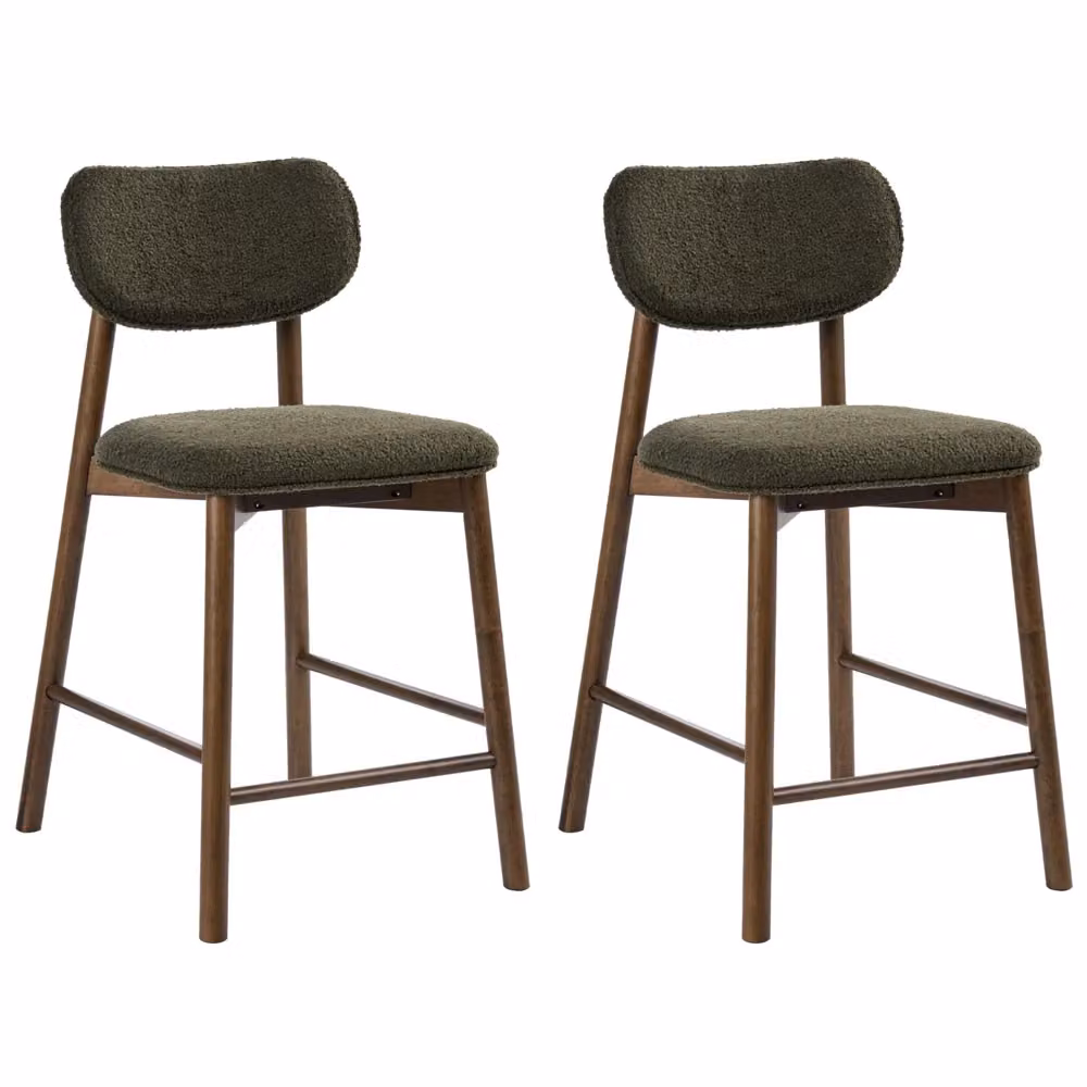 Set di 2 sedie da pranzo BELIANI in tessuto bouclé con struttura in legno marrone e verde e schienale imbottito per cucina e sala da pranzo – 2
