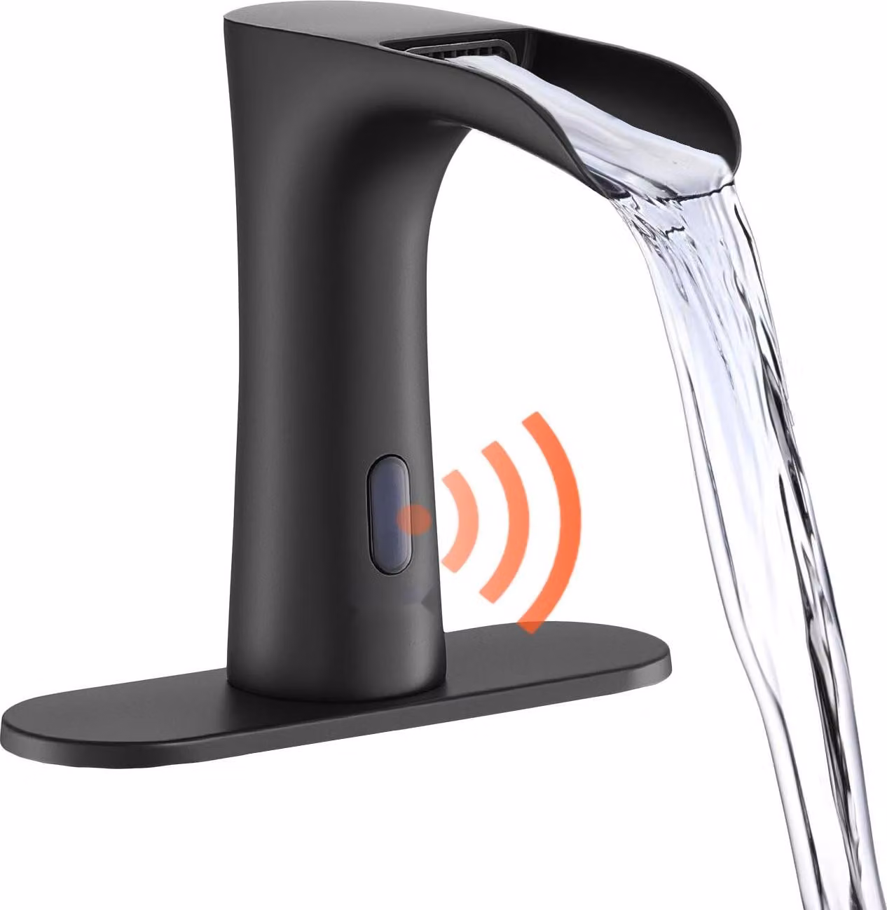 Rubinetto a sensore - Miscelatore automatico per lavabo - Touchless - Sensore a infrarossi - Funzionamento a batteria - Con piastra di copertura - Per lavabi da bagno - Nero opaco