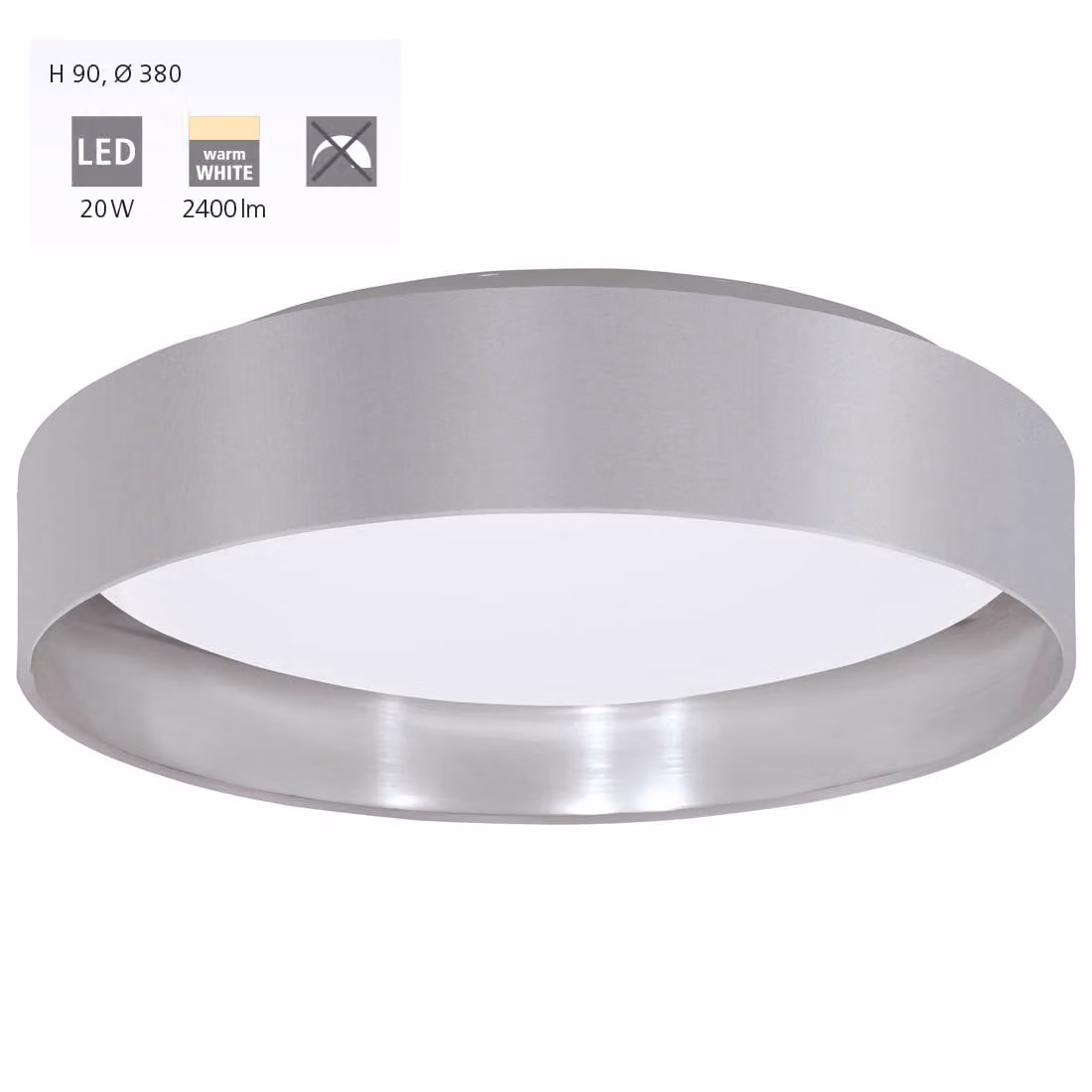 Eglo Plafoniera LED Maserlo 2 grigio-argento Ø 38 cm bianco caldo