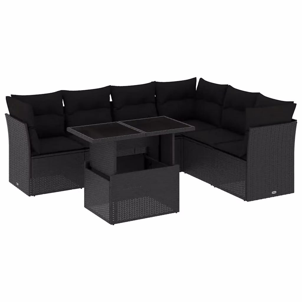 vidaXL Set Divano da Giardino a L con Tavolino e 7 Cuscini Nero – 2