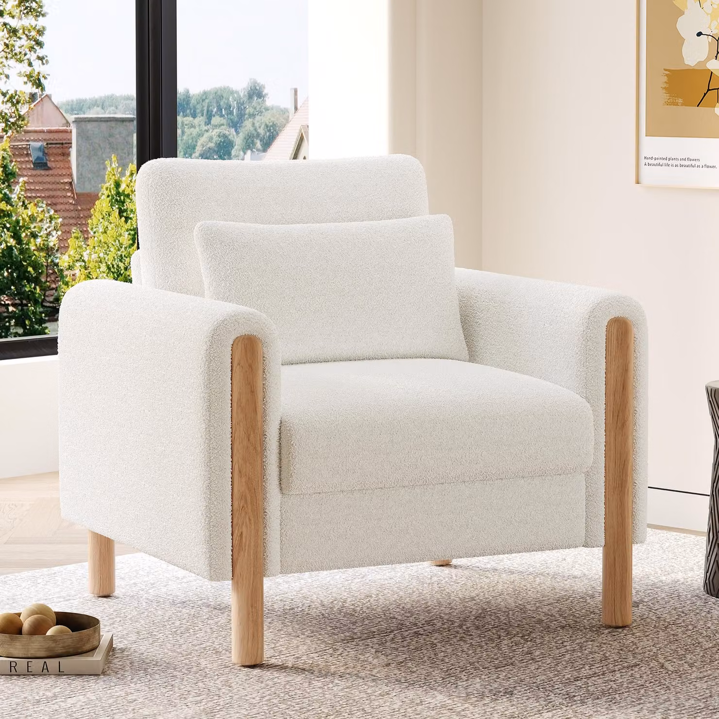 poltrona reclinabile okwish con morbida imbottitura, comoda poltrona lounge con cuscino spesso, bianco