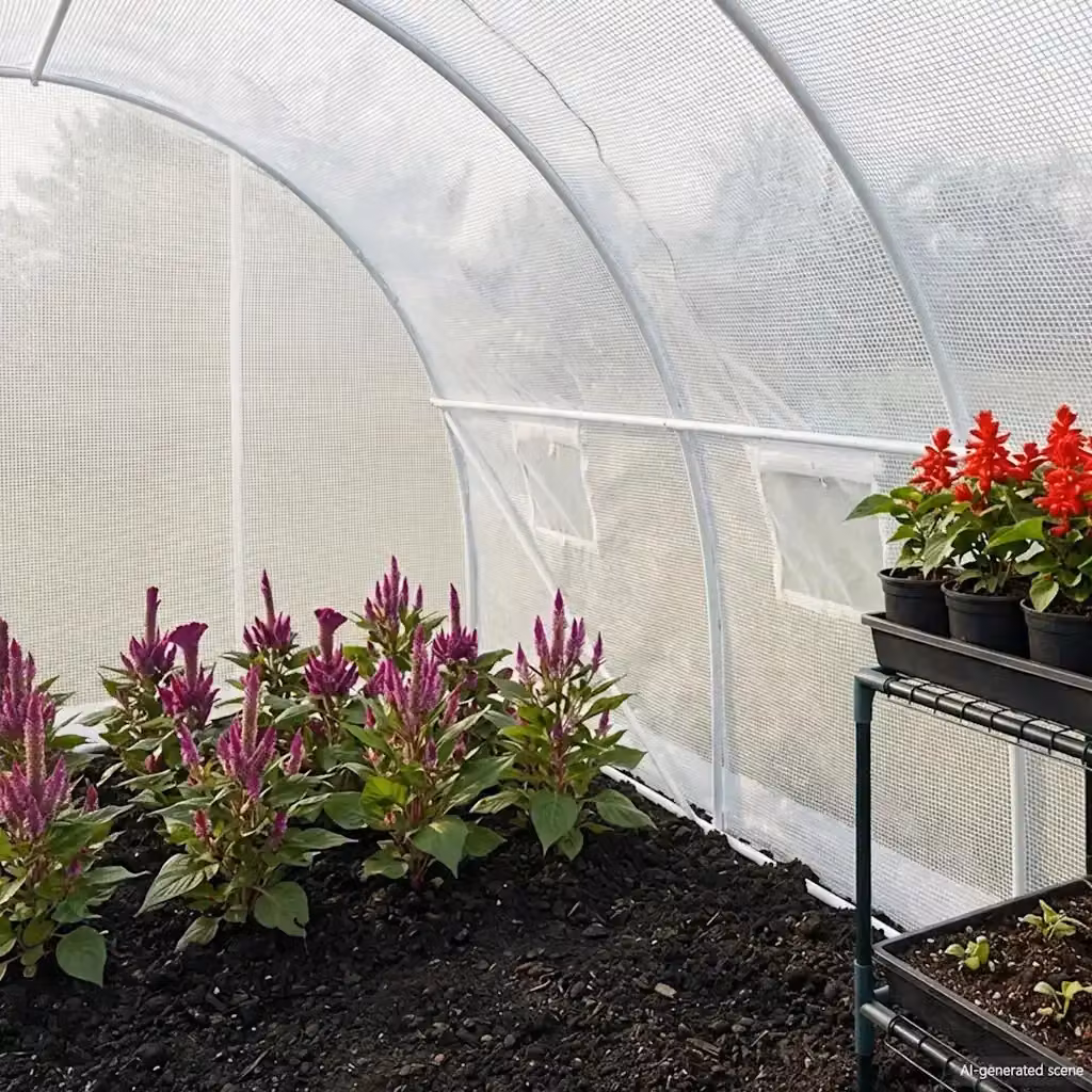 Serra da giardino con struttura in acciaio zincato e plastica, colore bianco, superficie di 13,5 m2, L/P/H: 450 x 300 x 200 cm – 2