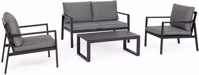 Set 4 Pezzi Salotto da Giardino con Divano 2 Poltrone e Tavolino in Alluminio e Spun Poly Hilde Antracite