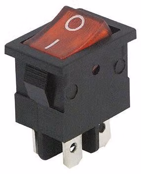 Interruttore mini-wippen a 4 poli, 250V, 6,5A, rotante, con funzione on/off