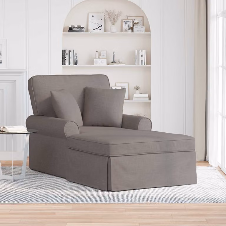 Chaise Longe moderna vidaXL in tessuto con gonna e cuscini, 3 pezzi, disponibile in beige o grigio, H 91 x L 157 x P 91 cm