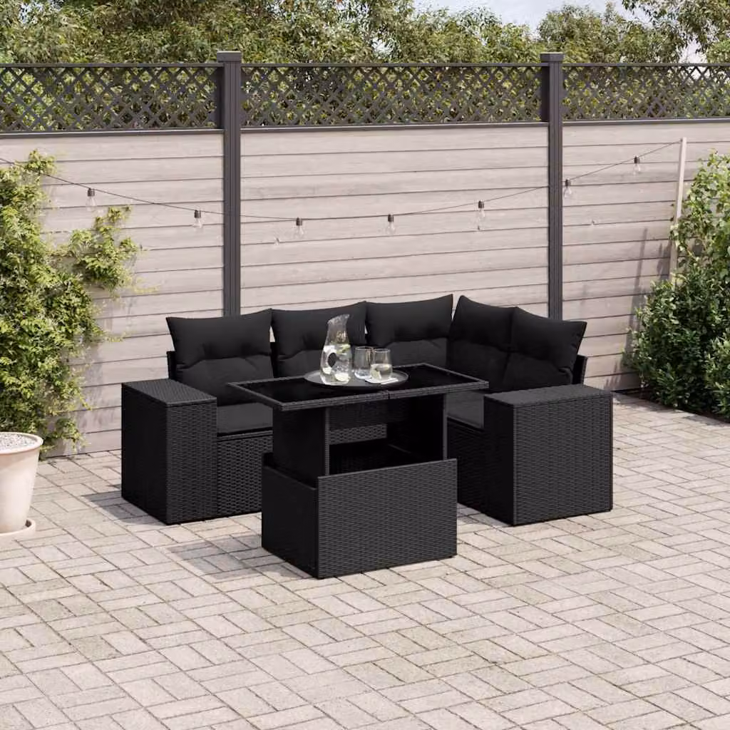 vidaXL Set Divani da Giardino a L 5 pz con Cuscini e Tavolino Nero – 1