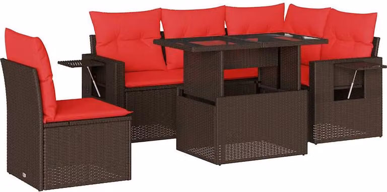 Set Divani da Giardino 6 pz con Cuscini Marrone in Polyrattan