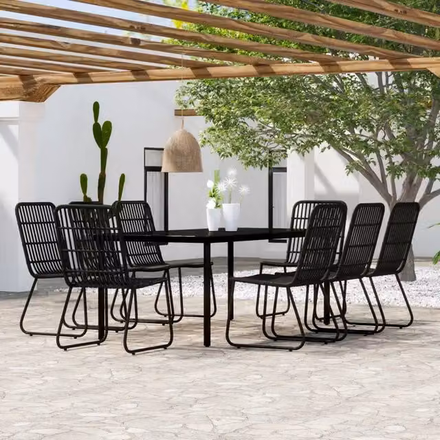 Set da Pranzo per Giardino 9 pz con Cuscini Nero 3099172