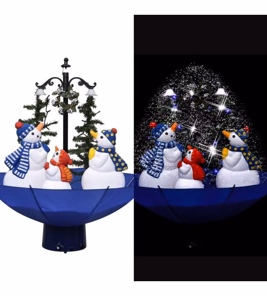 vidaXL Albero di Natale da Tavolo con Nevicata e Base ad Ombrello, Colori Bianco, Blu e Verde, Altezza: 75 cm – 1