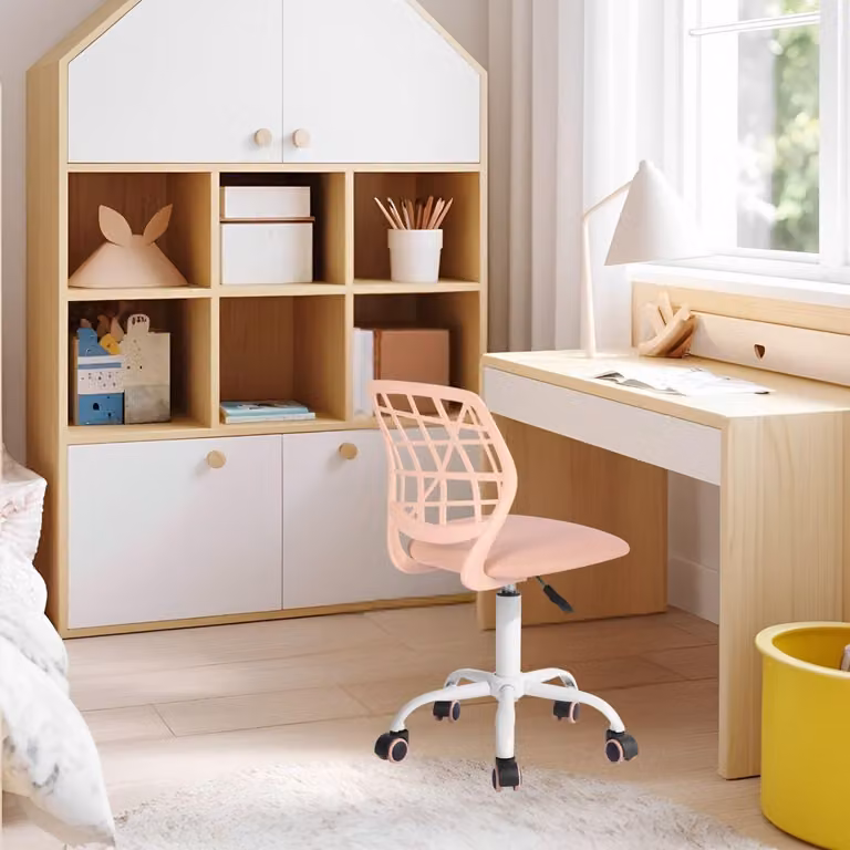 Sedia girevole per bambini, regolabile in altezza, ergonomica, con 5 ruote, colore: pesca