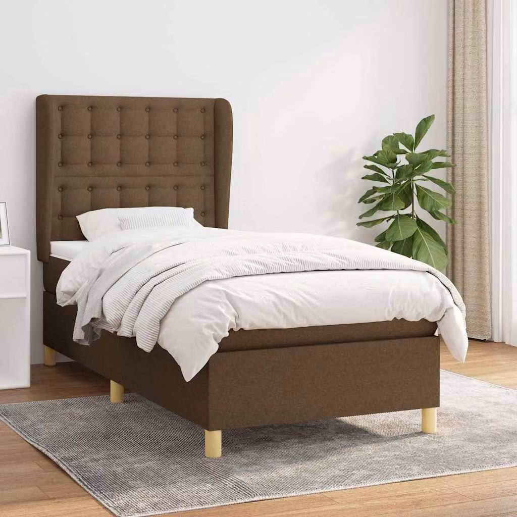 vidaXL Giroletto a Molle con Materasso Ibrido in Tessuto Marrone e Bianco L/P/H: 200 x 80 x 128 cm – 1