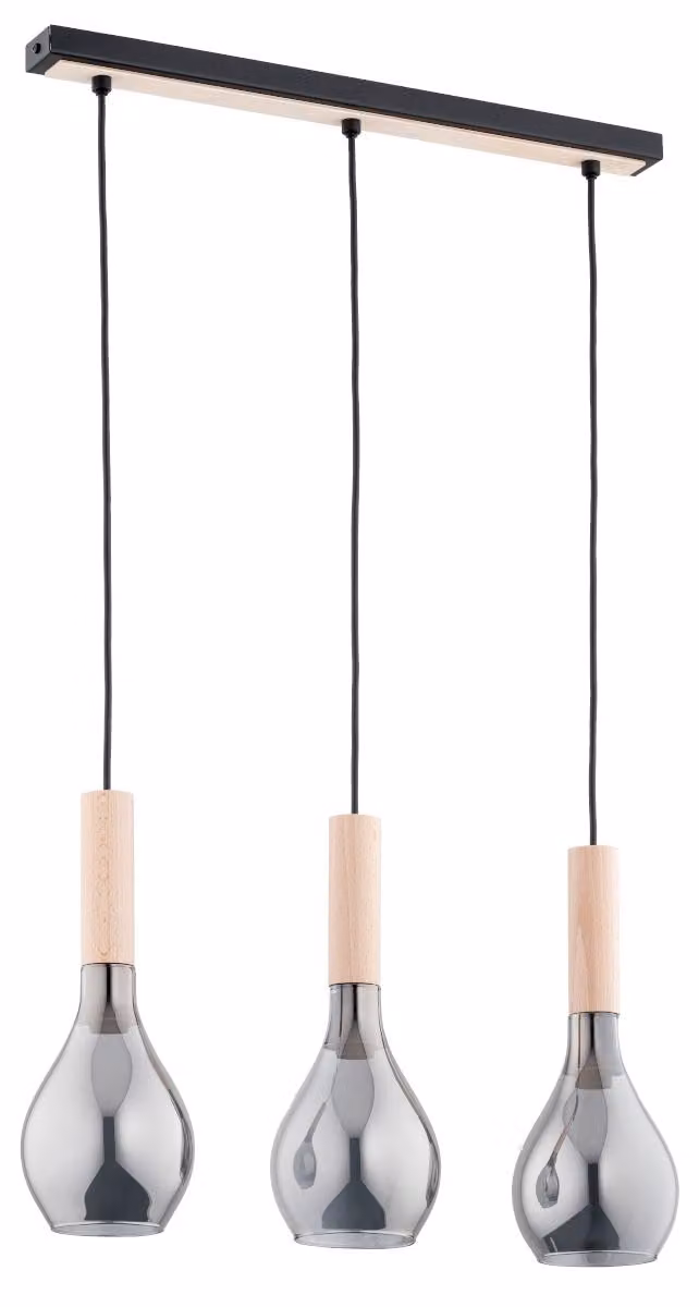 Lampada a sospensione KATRIN in legno chiaro-nero-affumicato 3xE14x10W, dimensioni: 85x12x62 cm, IP20, Alfa