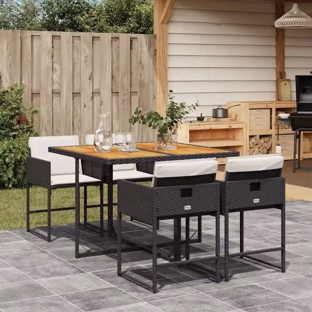 Set da Pranzo da Giardino 5 pz Nero con Cuscini in Polyrattan 3211263