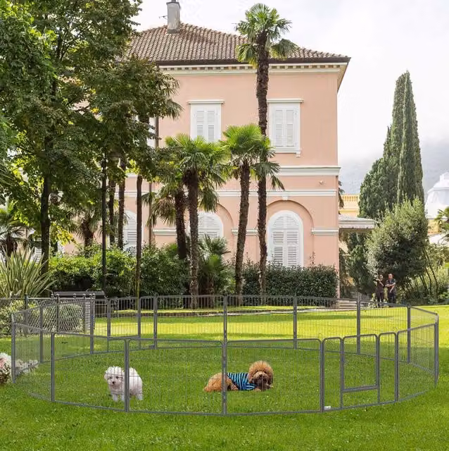 Recinto modulare per cuccioli 60 cm in acciaio grigio, 16 pannelli salvaspazio –
