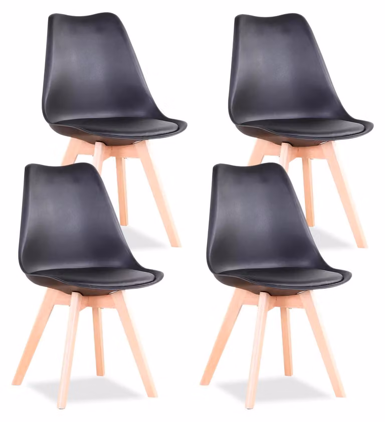 Sedie da pranzo - Set da 4 - Design scandinavo - Pelle finta, seduta imbottita - 82×55×48 cm - Nero