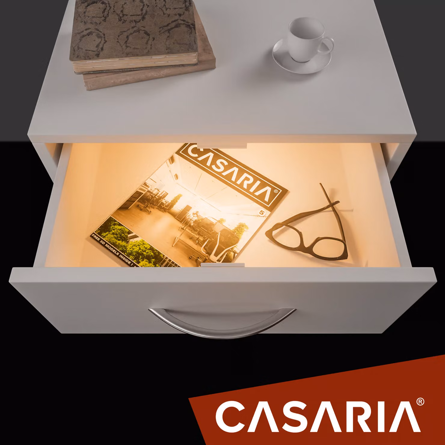Comodino con cassetti Eloise Casaria® bianco opaco L: 54 cm, P: 39 cm, H: 28 cm – 2