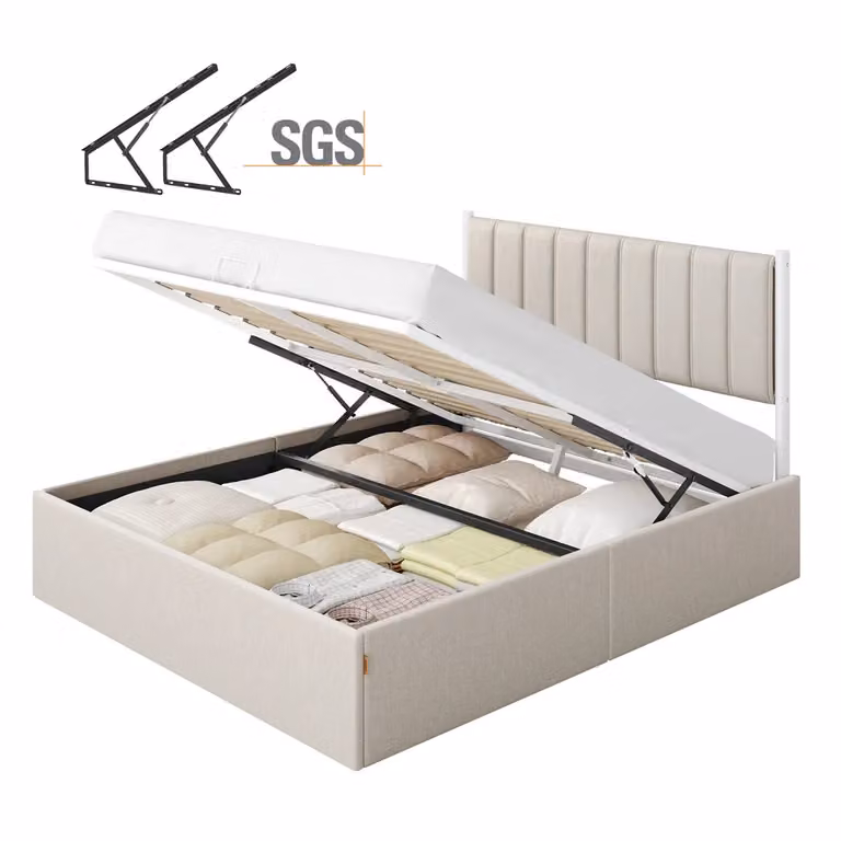 Letto sollevabile con contenitore e testiera dallo stile moderno, Beige Cappuccino / 160 x 200 cm