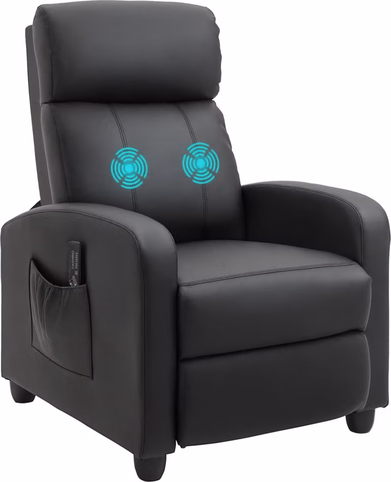 Poltrona relax con massaggio vibrante, poltrona massaggiante con funzione reclinabile, 2 punti di massaggio, poltrona TV con telecomando, tasca laterale