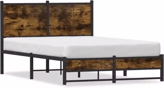 Letto matrimoniale | Letto per adulti | Giroletto senza Materaso in Metallo Rovere Fumo 120x200 cm