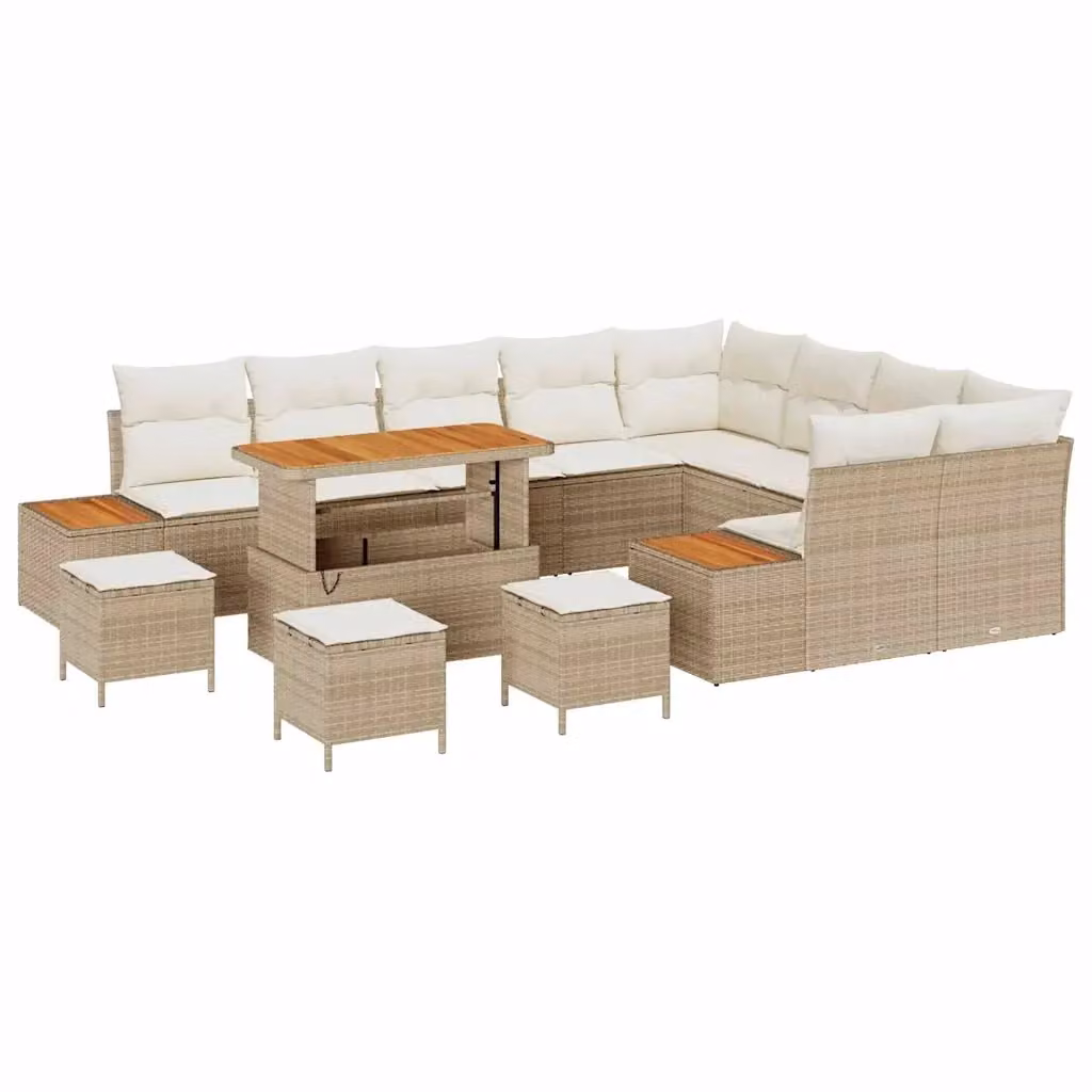 Set Divano da Giardino vidaXL a Forma a U con 13 Pezzi, Colore Beige, con Cuscini e Tavolino da Esterno – 2