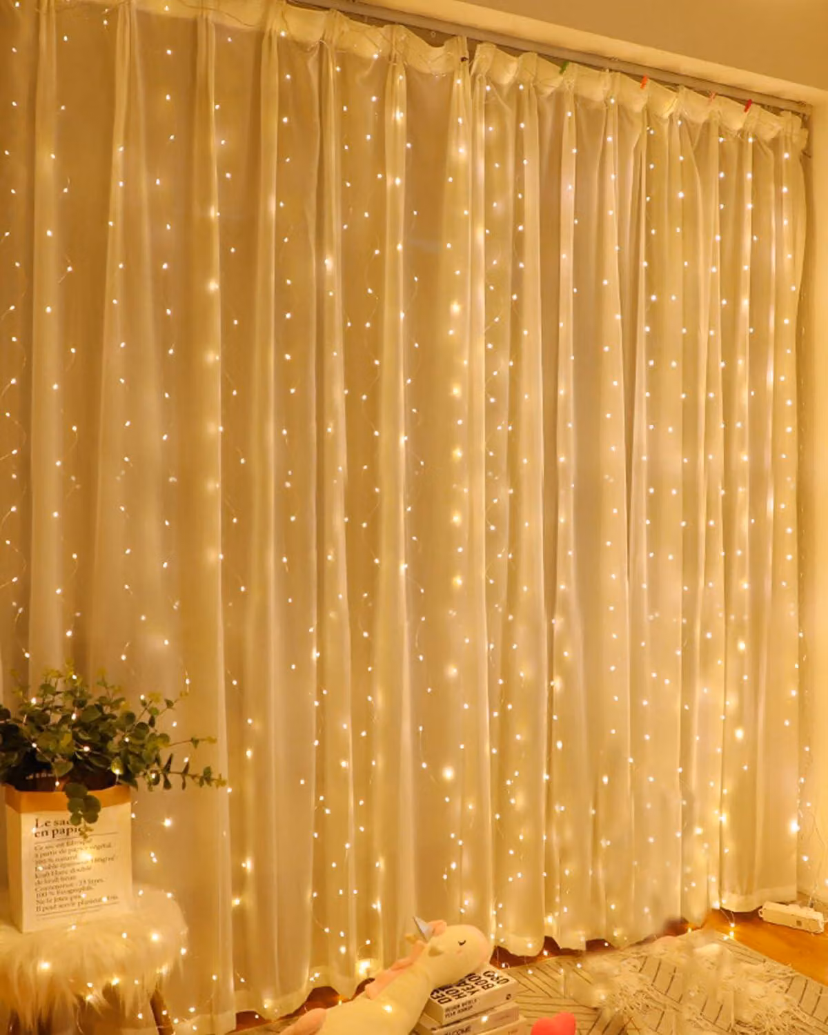 Tenda luminosa a LED, luce calda, 200 LED, dimensioni 2 x 2 metri, per interni, alimentazione tramite USB