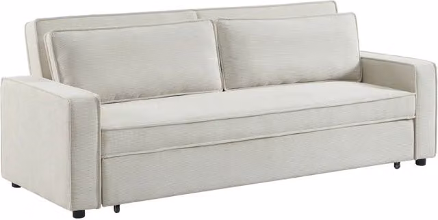 Divano letto SWEEEK a 3 posti in velluto a coste con struttura in legno, crema