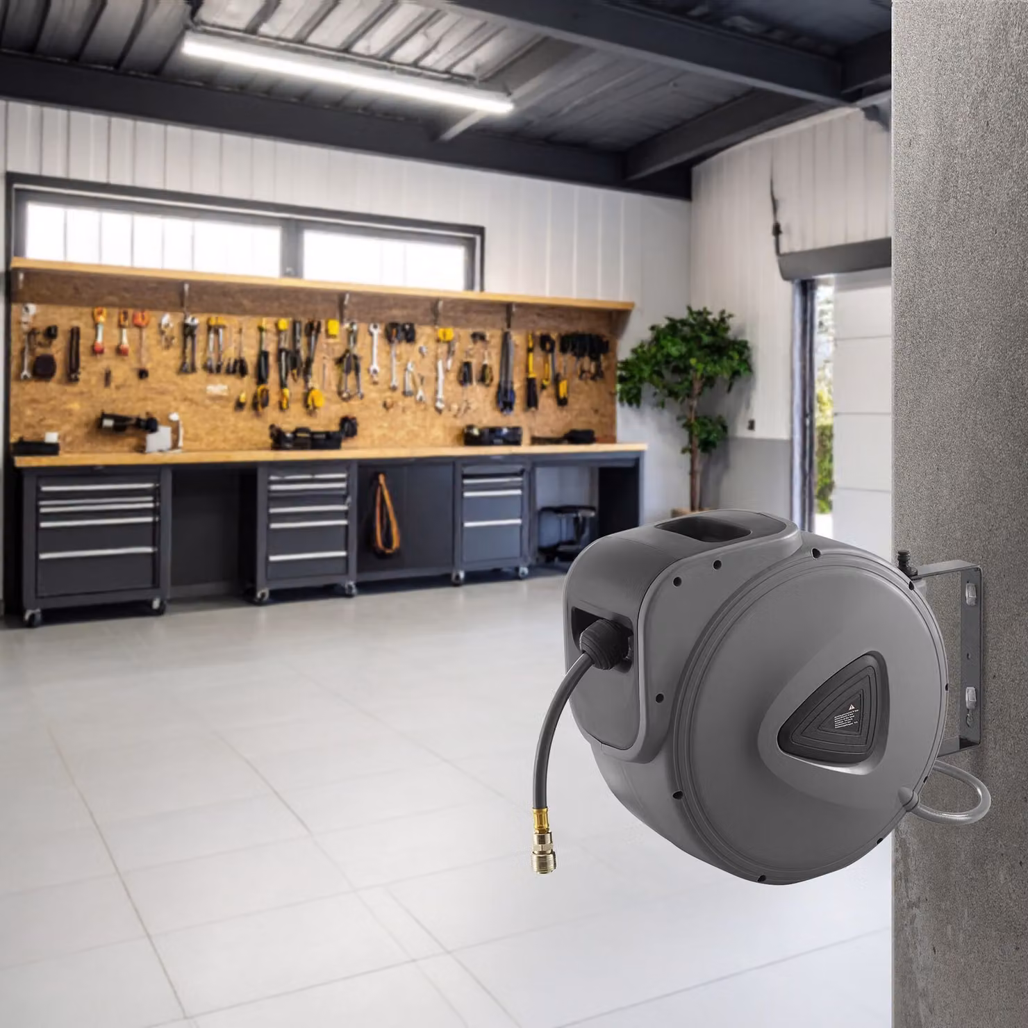 Avvolgitore per tubo aria compressa tectake grigio da 30 m con montaggio a parete – 1