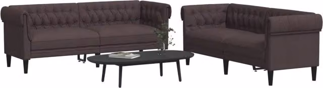 Set di divani 2 pezzi vidaXL in tessuto marrone con struttura in legno massiccio e cuscini inclusi per soggiorno