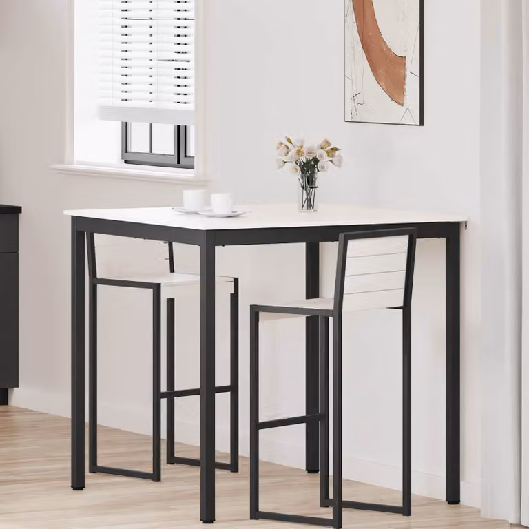 vidaXL Tavolo da bar quadrato in pino massello e metallo Bianco L: 110 cm, P: 110 cm, H: 105 cm