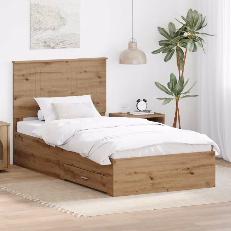 Struttura letto moderna vidaXL in legno color rovere con cassetti L: 200 cm, P: 100 cm, H: 102 cm