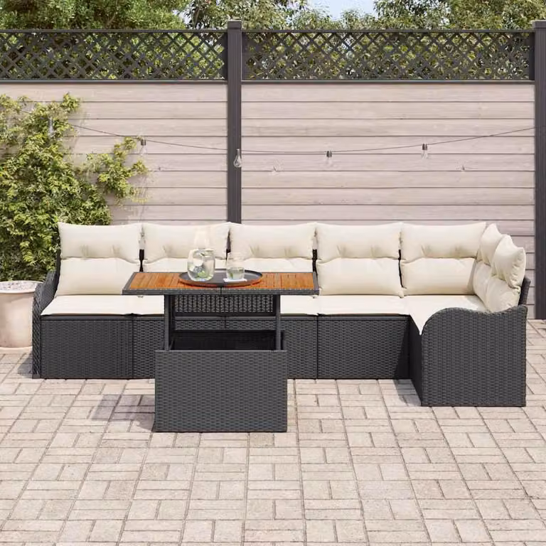 Maison Exclusive - Set da giardino composto da 7 pezzi, divano, in rattan sintetico nero