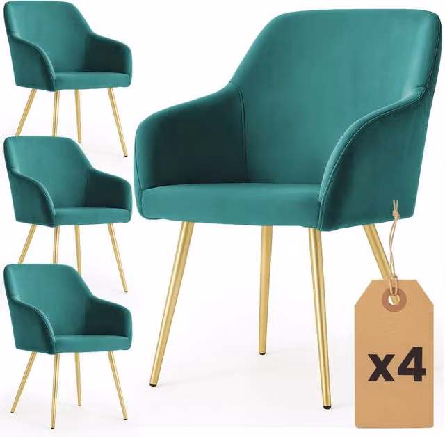 Set di 4 Sedie in velluto liscio ESTELLE Verde Bottiglia gambe oro