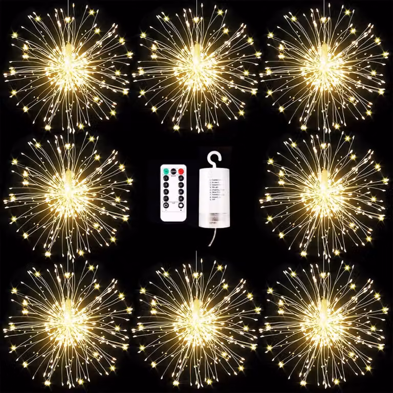 Luci per fuochi d'artificio a LED, confezione da 8, 120 LED, grado di protezione IP65, 8 modalità, con telecomando