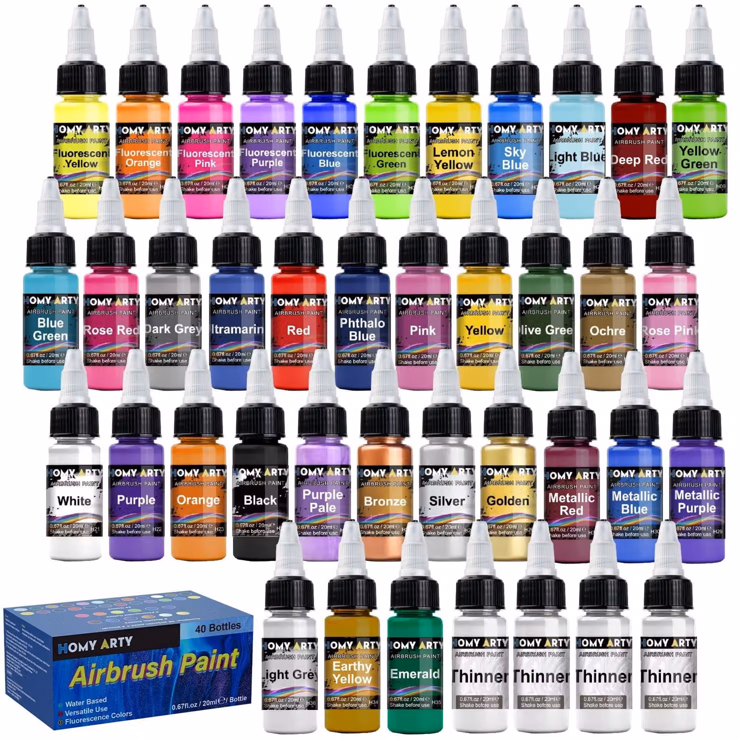 Set di colori per aerografo con 36 colori e diluenti